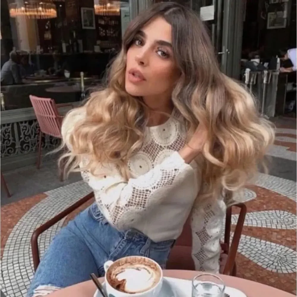 ZARA Combination Crochet Knit Corset Puff Shoulder Top Ivory Cream {F53}